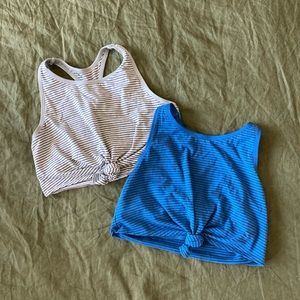 Aerie M blue and grey striped crop tops